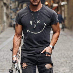 New style men's short-sleeved shirt print smiley face design summer casual oversized T-shirt
