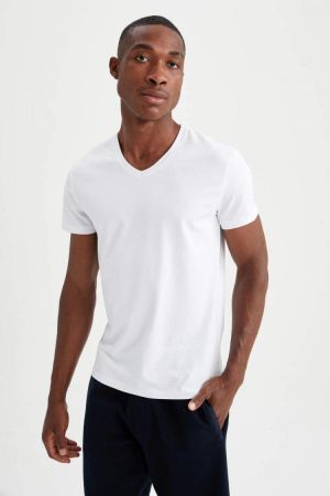 DeFacto Spring Man Underwear V Neck Short Sleeve Undershirt Knitted Tops Male Fashion-L4884AZ21AU