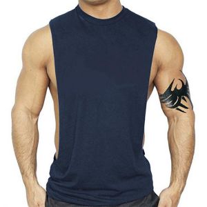 Summer Mens Large Split Tank Tops Cotton Sleeveless Fitness Shirts Casual Male Bodybuilding Singlet Plus Size Solid Gym Vest