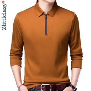 2021 Zipper Long Sleeve Polo Tee Shirt Men Casual Solid Men's Clothing Polos Shirts Mens Fashion Slim Fit Poloshirt Tops 0005