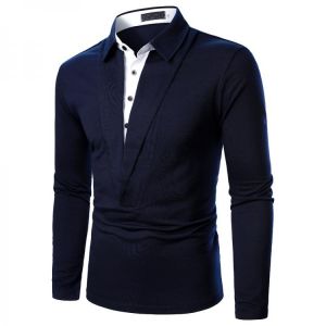 Men Polo Shirt Men Long Sleeve Top Contrast Fake Two Pieces Design New Clothing Autumn Streetwear Casual Fashion Men Polo Shirt