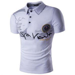 Letter Graphic Print Short Sleeve Polo Shirt Men's Tops Personality Fashion Polo Shirt