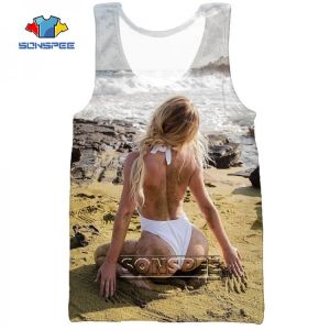 SONSPEE 3D Print Model Sexy Bikini Back Buttocks Summer Beach Sea Men's Tank Top Casual Bodybuilding Gym Muscle Sleeveless Ve