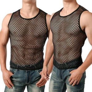 Hirigin Transparent Undershirt See Though Sleeveless Shirt Mesh Breathable Bodybuilding Fitness Vest Sexy Men Singlet