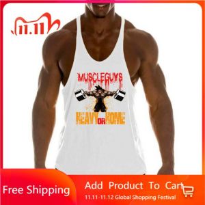 Workout Sports Shirt Brand Gym Mens Back Tank Top Vest Muscle Fashion Sleeveless Stringer Clothing Bodybuilding Singlets Fitness
