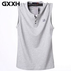 2021 Summer Tank Tops Cotton Men's Plus Size Vest Breathable Solid Sleeveless Fitness Men Vest Big and Tall Male L-6XL Blue G