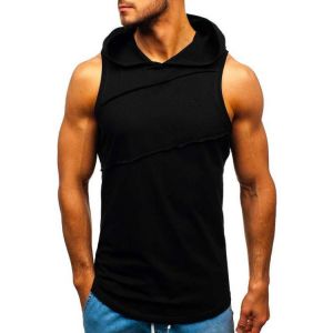 Men Hooded Muscle Tank Top Sleeveless Gym Sport Slim  Vest Jacket  Bodybuilding Hooded Hip Hop Streetwear Elastic Tank Tops