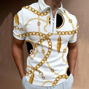 Hot Sale Polo Men's Clothing Casual Fashion Printed Men Polo Shirts Turn-down Collar Zipper Design Short Sleeve 2021 Summer N