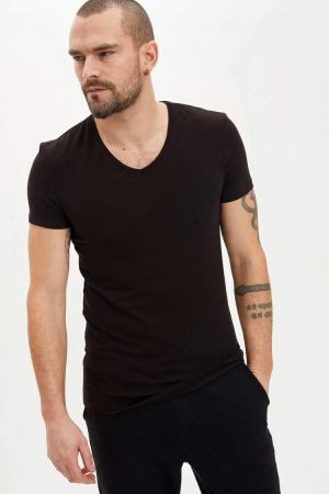 all in one place בגדי גברים Defacto Man Underwear Cotton Tops 2021 Autumn Winter Slim Fit V Neck Short Sleeve Shirts Blouse Comfortable-L4884AZ20SP