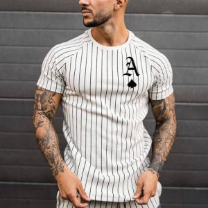 Men's T-shirt Striped T-shirt Round Neck Shirt Fashion Poker Print Short Sleeve T-shirt Top Summer Men's Clothing Street