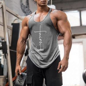 WENYUJH Gym Tank Top Men Letter Printing Faith Shirt Fitness Clothing Summer Sports Casual Slim Graphic Tees Shirts Vest Tops