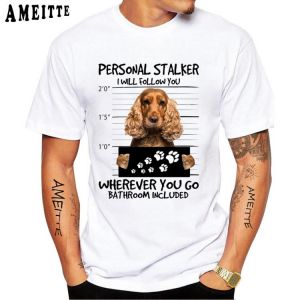 Funny Cocker Spaniel Dog Cartoon Print T-Shirt New Summer Men Short Sleeve Fashion White Casual Tops Anime Boy Tees