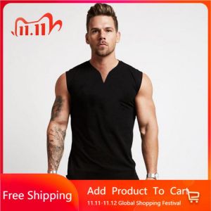 New Mens Running Gym Casual Workout Tank Top Musculation Clothing Bodybuilding Fitness Singlets Sports Sleeveless V-Neck Vest