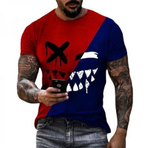 Men's summer loose T-shirt smiley face 3D printed short-sleeved shirt street hip-hop style casual polyester material