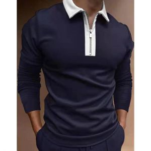 2021 Autumn Fashion Casual Men's Polo Shirt Casual Lapel Zipper Long Sleeve Tees Tops Harajuku Polo Men's Clothes Street