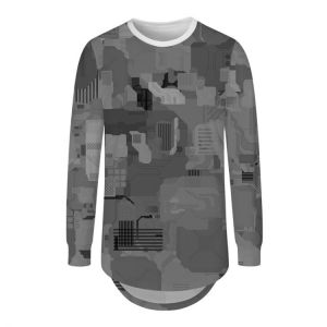 YOUTHUP 3D T-shirt Men Round Hem Tshirt Special Patterns Mens Long Sleeves T Shirt Male Streetwear Long Line Shirts For Autumn