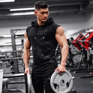2021 New Fashion Bodybuilding Tank Tops Men Gym Fitness Hooded Vest Sleeveless Shirt Training Hoodie Casual Singlet Clothing