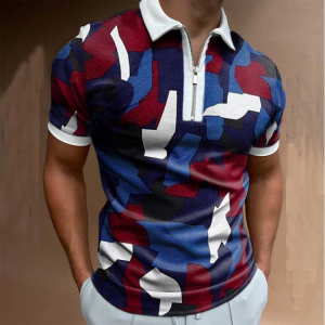 Summer Breathable Plaid Men's Streetwear Fashion Patchwork Men Short Sleeve Polo Shirts Casual Turn-down Collar Zipper Tops