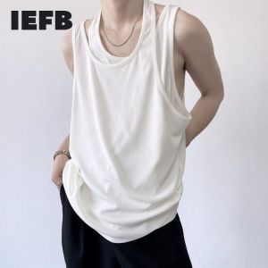 IEFB Summer Trend Versatile Fake Two-piece Vest Loose Sleeveless Men's Tank Tops Korean Black White Clothing 2021 New 9Y8510