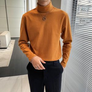 Autumn Winter Men's Turtleneck T-shirts Long Sleeve Fleece Warm Basic Tops Clothing High Collar Regular Fit Casual Thick Tees