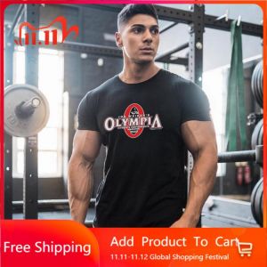 Brand Summer Men's Fashion Casual Short Sleeve T-shirt Cotton Clothing Bodybuilding Muscle Gyms Sport Fitness Trend Print Top