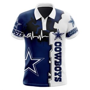 2021 Dallas  men's casual short sleeve Cowboys POLO Blue white stitching curve five-pointed star printing  Tops