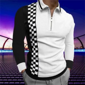 2021 Autumn Men‘s Fashion Long Sleeve Polo Shirts Casual Turn-down Collar Zipper Top Men Slim Polo Shirts Branded men's Clo