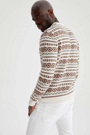 Defacto Man Tricot Knitted Pullover 2021 Autumn Winter Slim Fit Crew Neck Knitted Sweater Streetwear-T3572AZ21WN