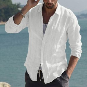 2021 Summer Shirt Men's Baggy Solid Cotton Linen Long Sleeve Button Plus Size M-3xl Hawaiian Shirt Camisa Masculina Streetwea