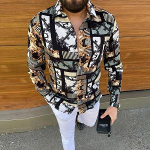 2021 New European And American Autumn Men's Casual Fashion Printed Shirt Single-breasted Cardigan Long-sleeved Shirt For Men