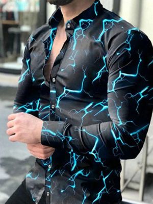 2021 Spring Autumn Fashion Shirts Turn-down Collar Buttoned Shirt Men's Streetwear Casual Digital Printing Long Sleeve Tops M