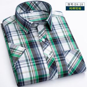 Mens Dress Shirts Short Sleeve Summer Plaid Large Man High Quality Cotton 100% Shirt For Men 7xl  Plus Size S-6XL 7XL 8XL