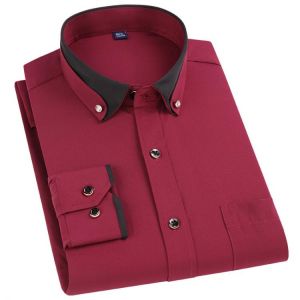 2021 New Men Shirt Diamond Button Patchwork Collar Regular Fit Long Sleeve Soft Slightly Elasticity No-Iron Wedding Cloth DA516
