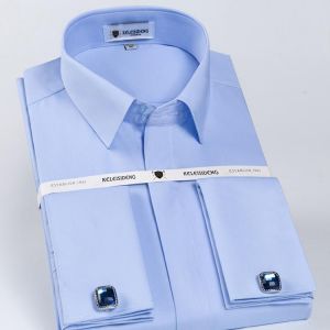 Men's French Front Hidden Buttons Office Dress Shirt Pocketless Design Formal Business Standard-fit Long Sleeve Social Shirts