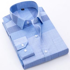 New Brand Shirts Men Long Sleeve Formal Classic Plaid Casual Soft Comfortable Single Pocket Button Down Youthful Camisa Social