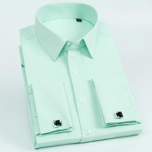 Men's French Cuff Dress Shirt Long Sleeve Slim Fit Tuxedo Shirts  with Cufflinks Poly/Cotton Double Button Collar