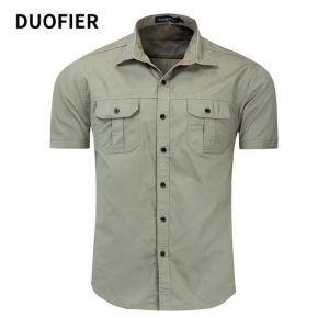 2021 Summer Mens Military Uniform Shirt Cotton Tops Casual Solid Short Sleeve Cargo Shirts Multi Pocket  Male Outdoor Work Shirt