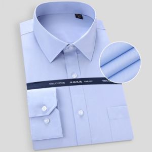High Quality Non-ironing Men Dress Long Sleeve Shirt 2021 New Solid Male Plus Size Regular Fit Stripe Business Shirt White Blue