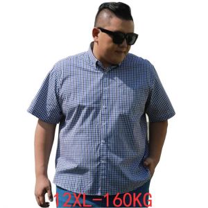 6XL 7XL 8XL 9XL 10XL 12XL Men's Business Casual Classic Plaid Short Sleeve Shirt Summer Brand Clothing 100% Cotton Loose Shir