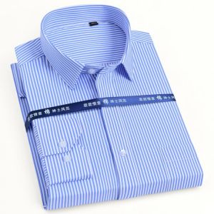 Men's Classic Long Sleeve Solid/striped Basic Dress Shirts Single Patch Pocket Formal Business Standard-fit Office Social Shi
