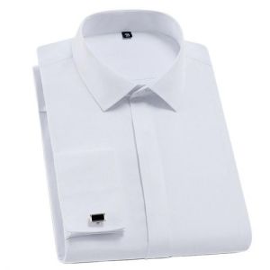 Quality  French Cufflinks covered button turndown collar long sleeve solid plain business men slim fit non-iron dress shirts