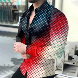 Casual digital printing gradient long-sleeve shirt men's 2021 Spring and autumn fashion shirt Lapel button shirt men's s