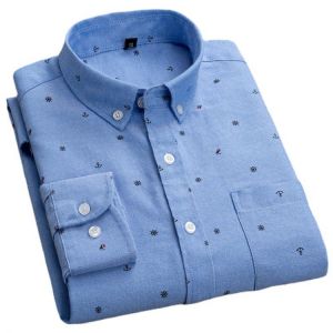 Oxford Mens Striped Shirt Long Sleeve 100% Cotton Business Casual Male Social Dress Shirts Flannel Button Up Longsleeve for Men