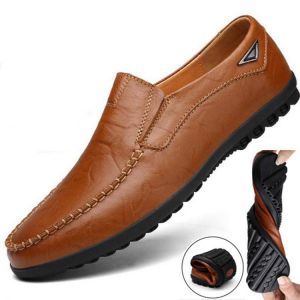 Leather Men Casual Shoes Luxury Brand Mens Loafers Moccasins Breathable Light Soft Black Driving Shoes Plus Size 38-47