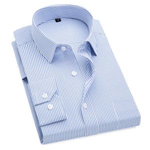 Plus Size S to 8xl formal shirts for men striped long sleeved non-iron slim fit dress shirts Solid Twill Social Man's Clothin
