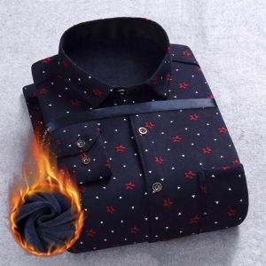Winter Dress Shirts Thicken Warm Shirt Turn-down Collar Plus Size Plaid Design Velvet Thickening Men Oversized Blouse Tops