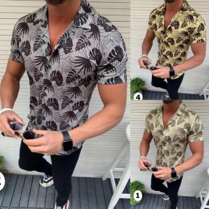 New Men's Summer Flower Short Sleeve Shirt Casual Print Leaf Short Sleeve Shirt Lapel V Neck Cool Hawaiian Shirt S-3XL Size