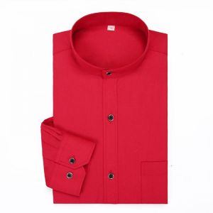 Mandarin Collar Men's Shirt Long-sleeved Designer Shirt Chinese Style Stand Collar Dress Business White Red Tops Camisas Homb