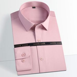 Men's Comfortable - Soft & Smooth Bamboo-fiber Shirts Pocket-less Design Business Long Sleeve Standard-fit Non-iron Dress