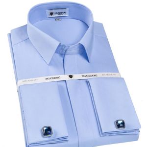 France Cufflinks men's Dress shirts cover button long sleeve Slim Fit soft formal male Tuxedo shirt social pocketless Easy Ca